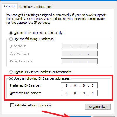 how to change windows 10 dns server