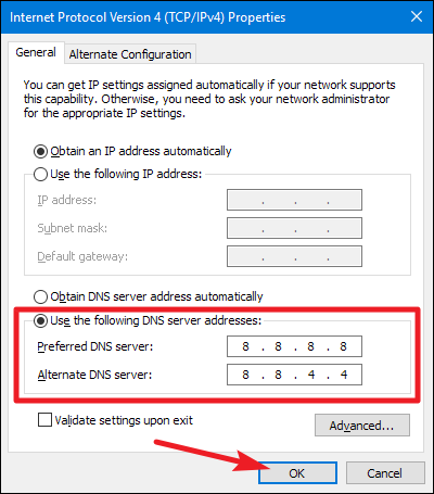 how to change windows 10 dns server